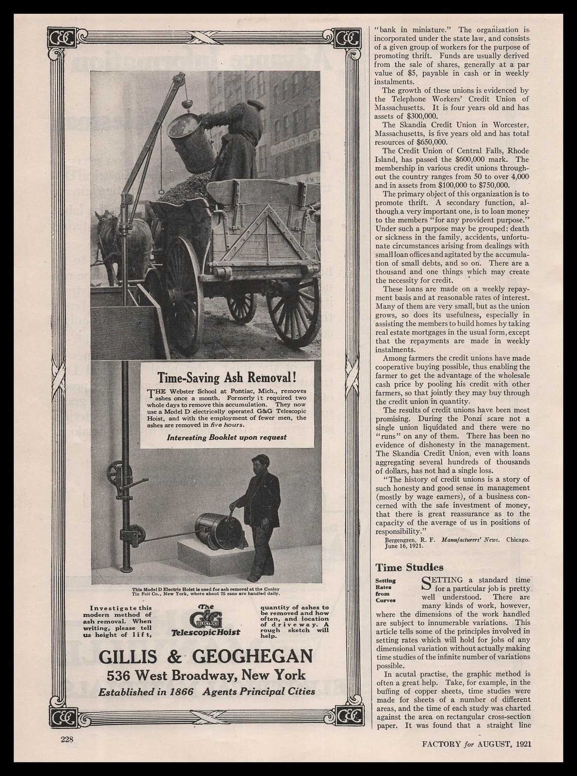 1921 Webster School Pontiac Michigan Photo G&G Model D Telescopic Hoist Print Ad