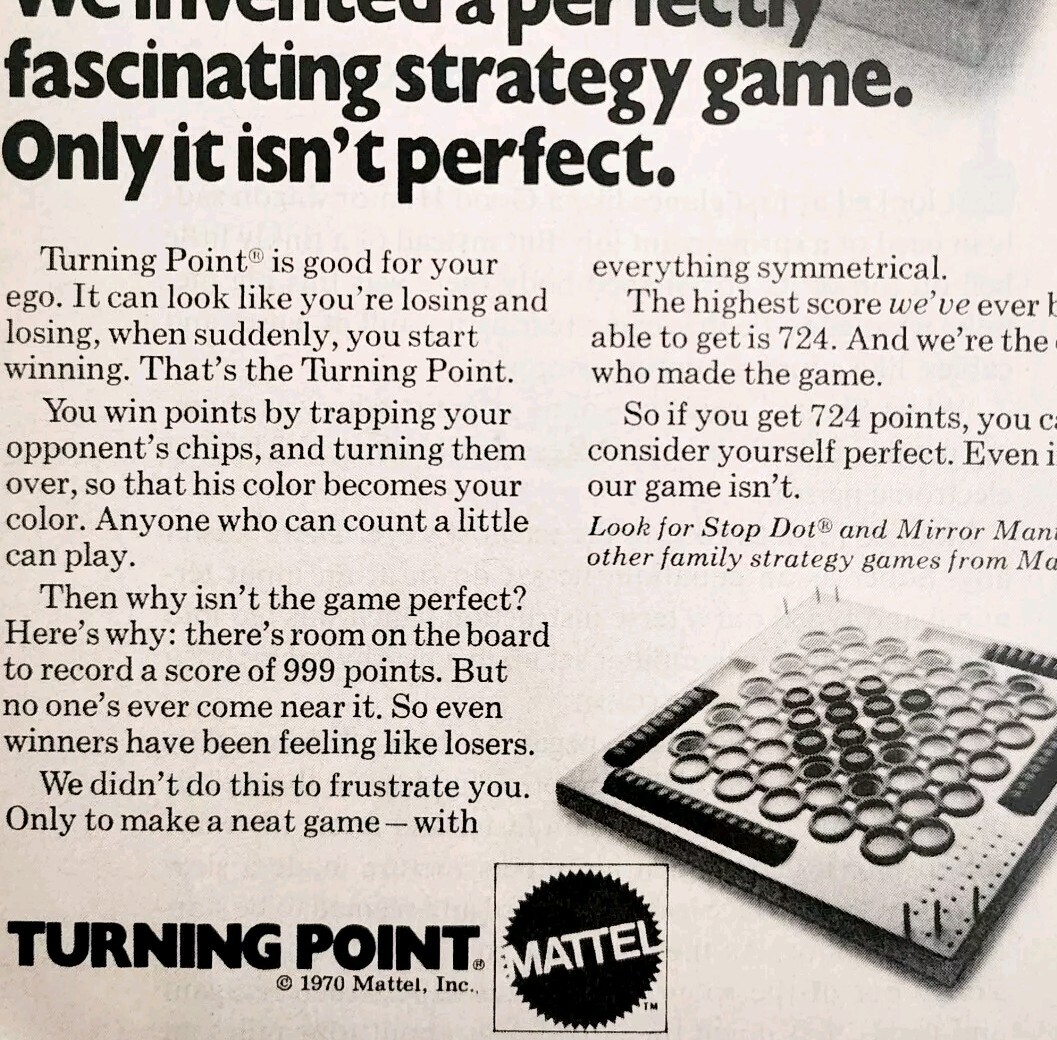 1970 Mattel Turning Point Strategy Game Advertisement Board Games DWII18