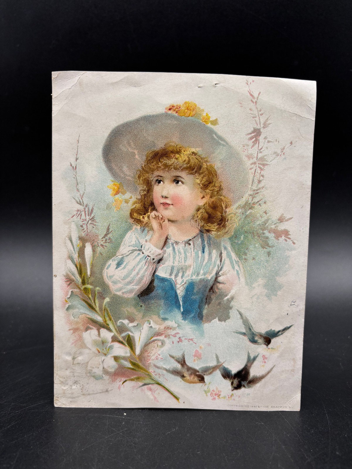 Woolson Spice Easter 1893 #7 Girl Bonnet Lily Flowers Birds, Lion Coffee