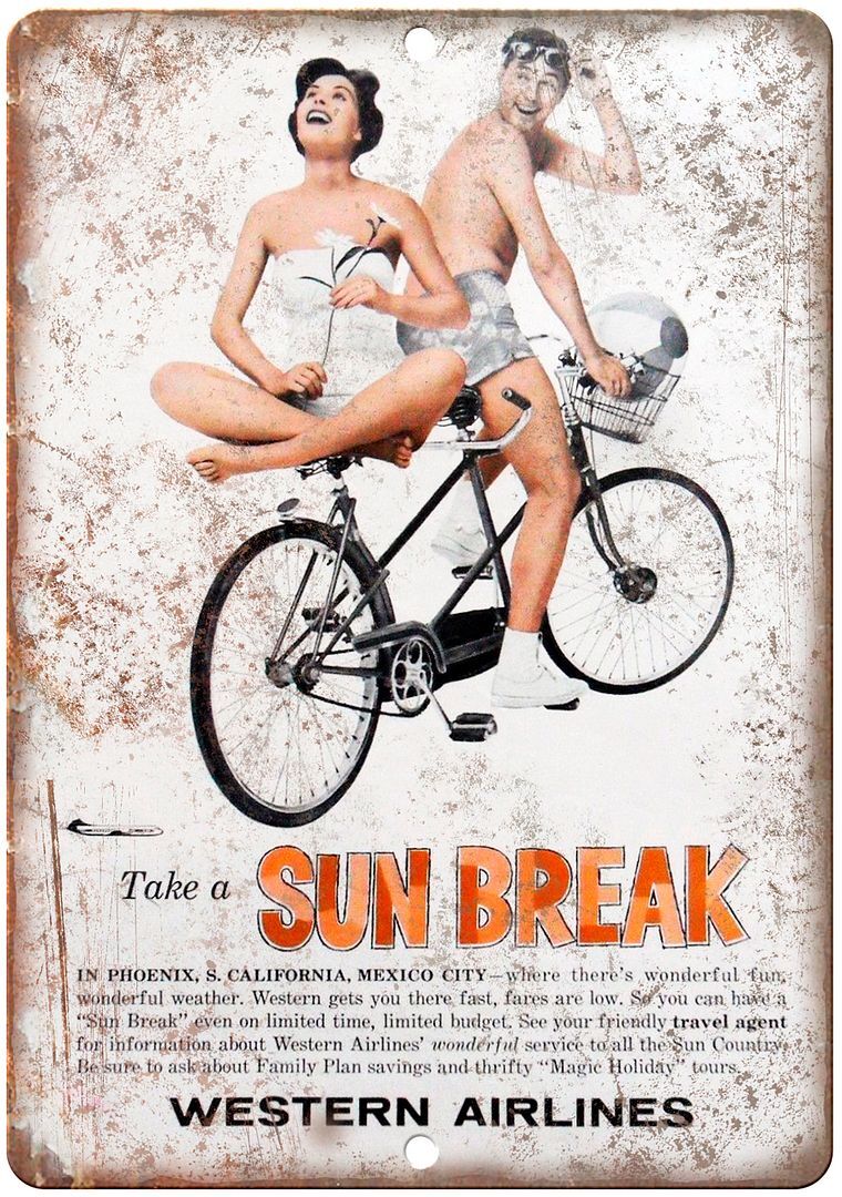 Western Airlines Sun Break Bicycle Ad Reproduction Metal Sign B274