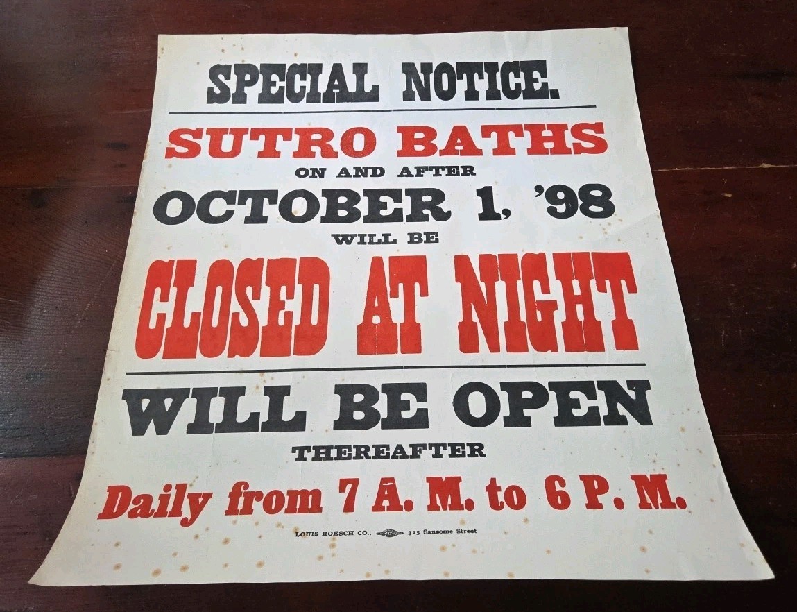 SAN FRANCISCO SUTRO BATHS~October 1898 Closed at Night Poster Original