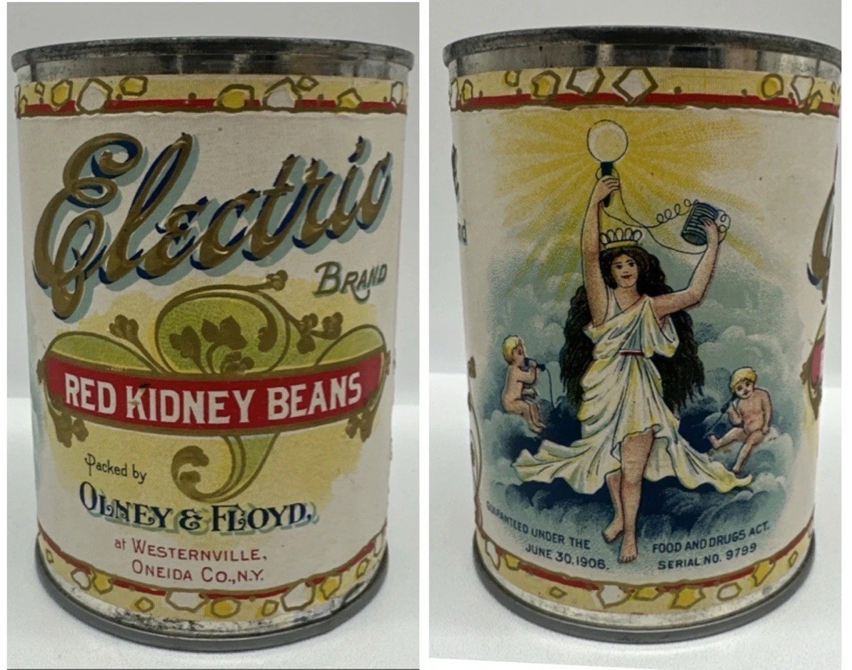 Vintage Electric Brand Red Kidney Beans Tin Can Decorative Prop Graphic Repro