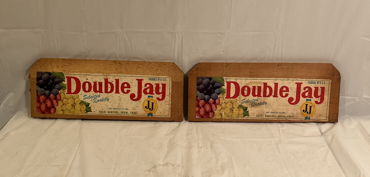 2 Vintage Wood Fruit Crate End w/Label Advertising “Double Jay” Arvin, Calif.