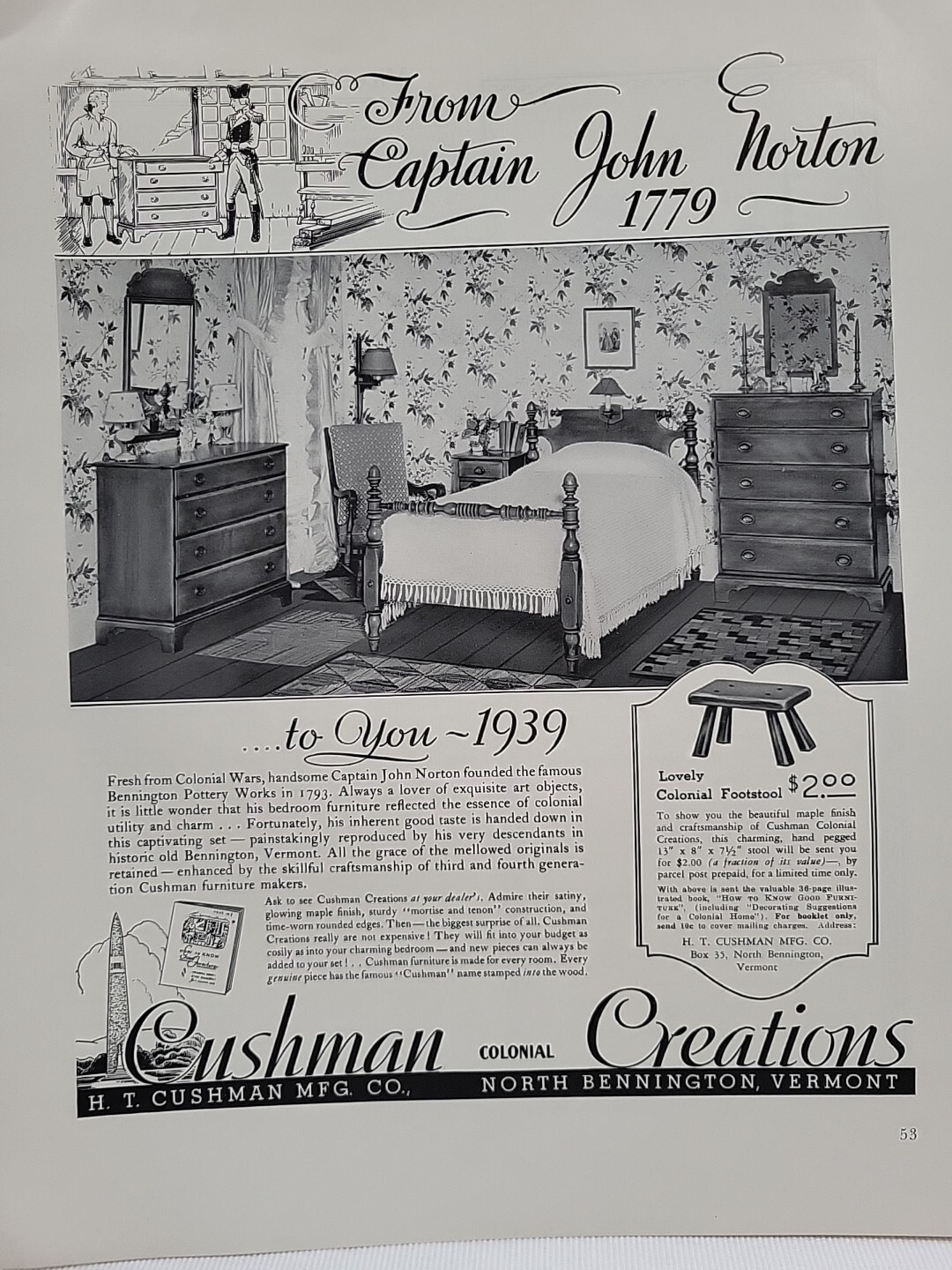 1939 Cushman Creations Furniture Fortune Mag Print Ad Capt. John Norton Vermont