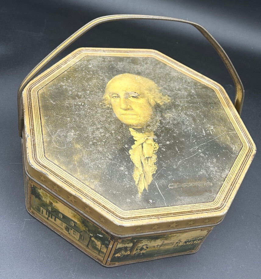 LOOSE – WILES BISCUIT COMPANY OCTAGON TIN George Washington U.S.A. Sunshine