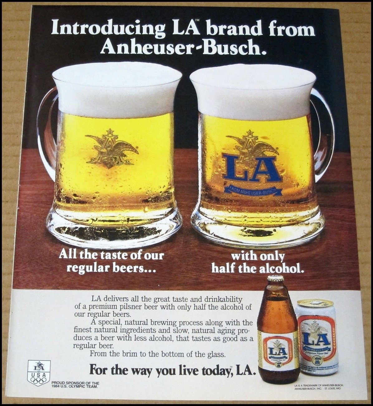1984 LA Beer Print Ad Vintage Advertisement Anheuser-Busch Light LA Brand USA