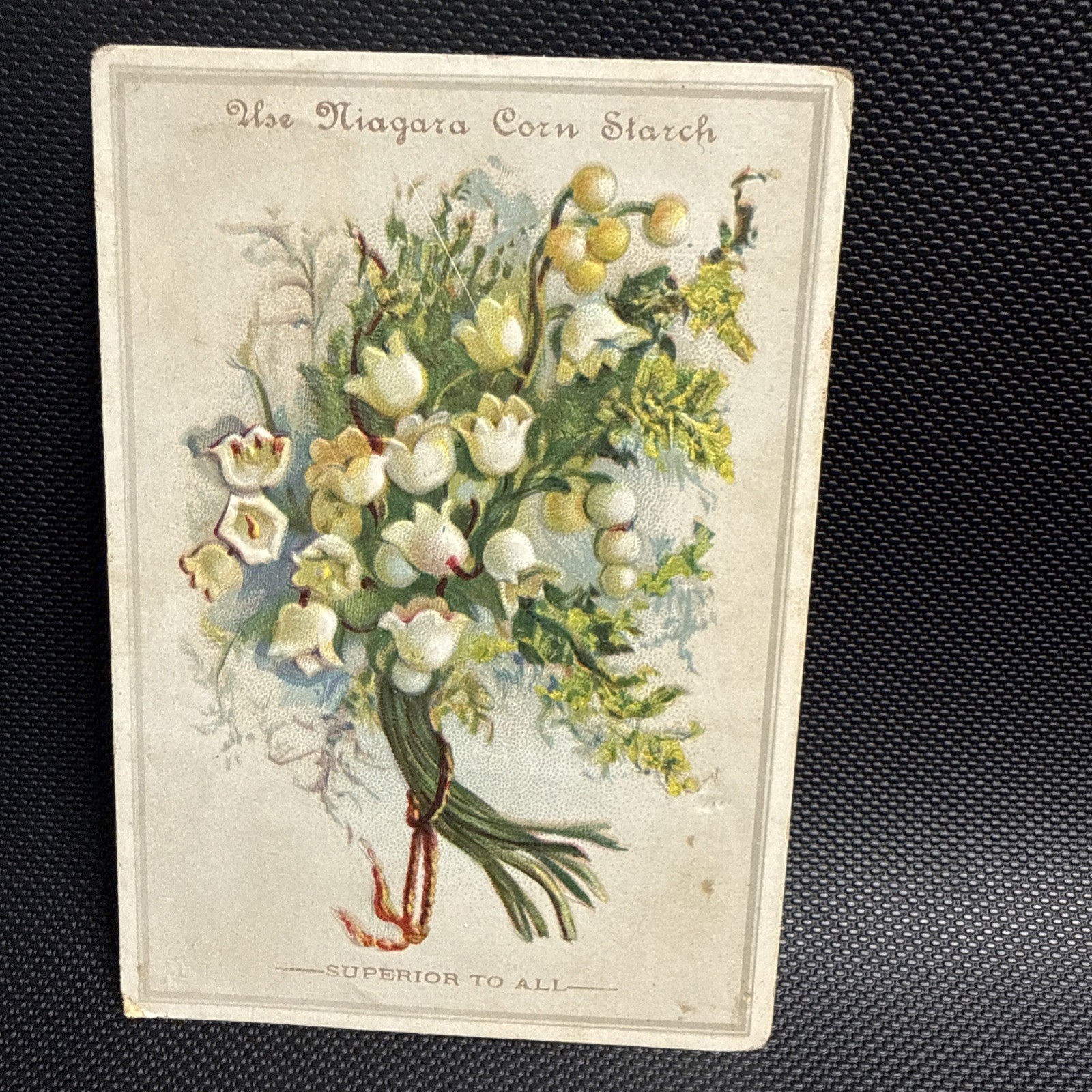 Victorian Trade Card Niagara Cornstarch Lily Of The Valley Embossed Floral