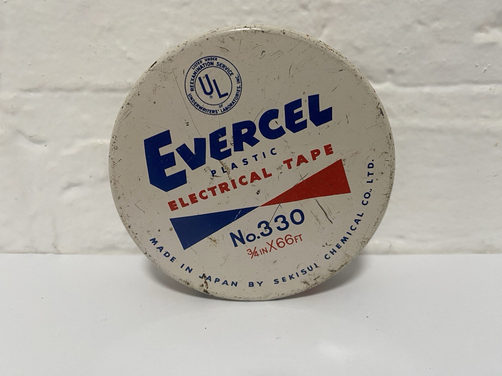 vintage Evercel electrical tape No.330 round tin red white and blue With Tape