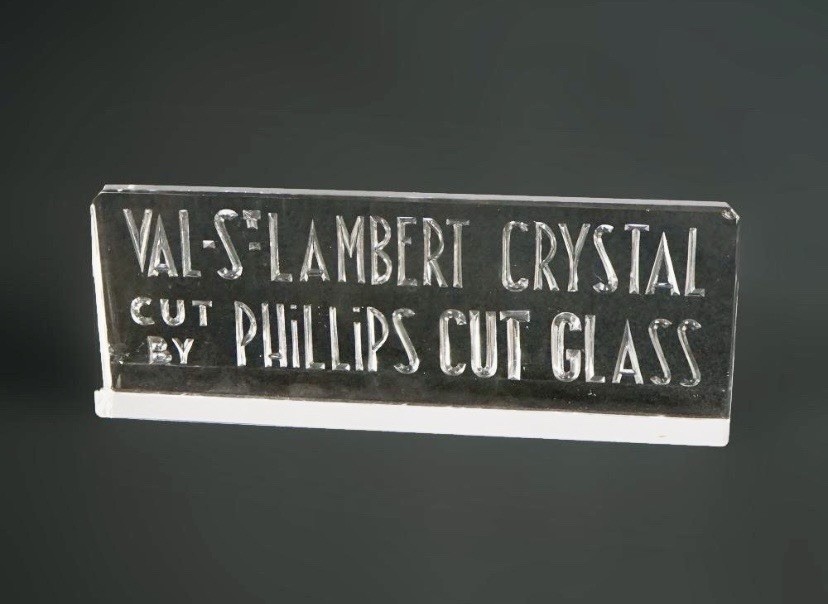 Antique Retail Val-St. Lambert Glass Cut By Phillips Sign Ca 1900