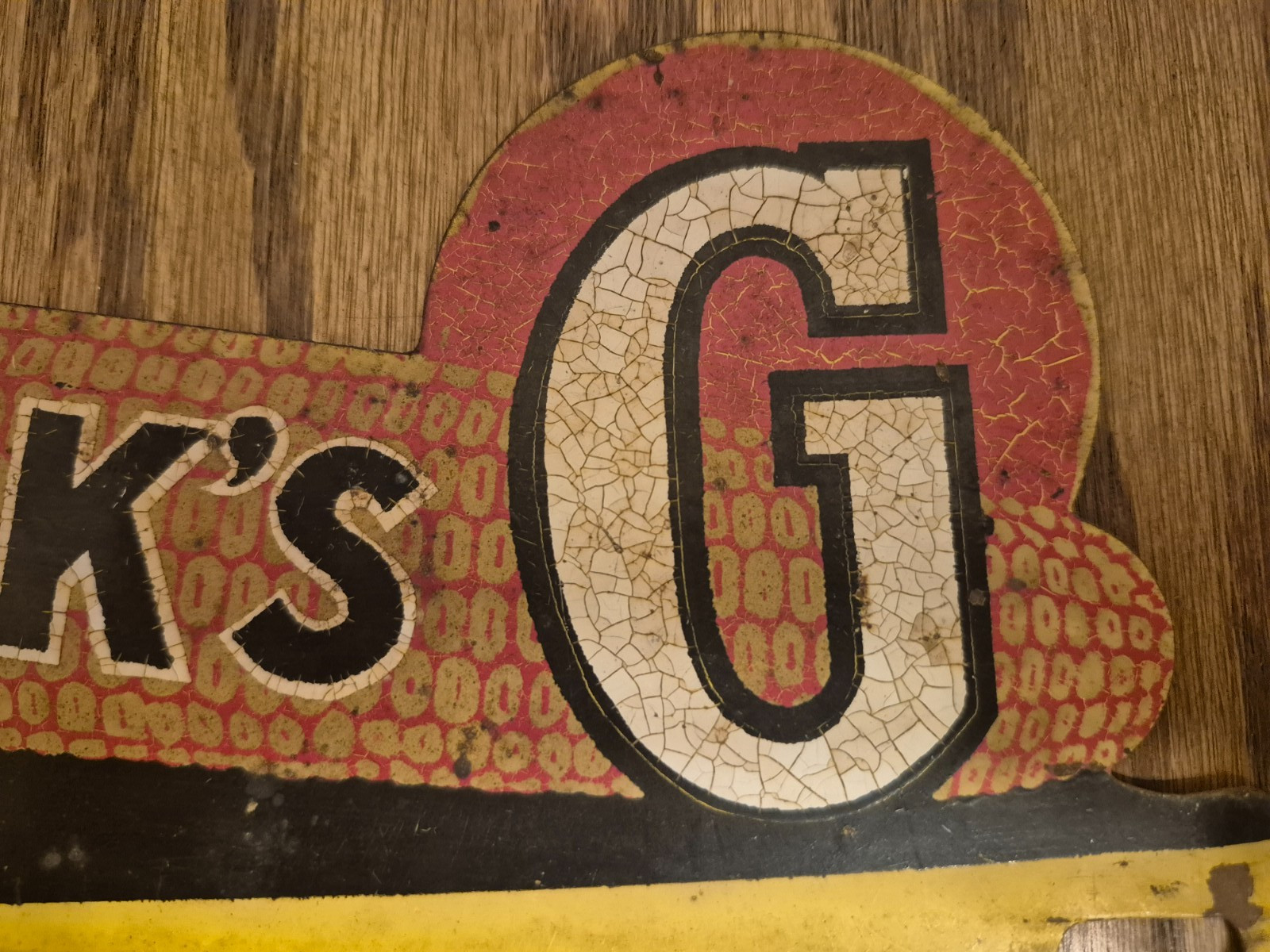 Authentic 1950s Vintage Funks G Corn License Plate Topper Sign Yellow Bar Patina