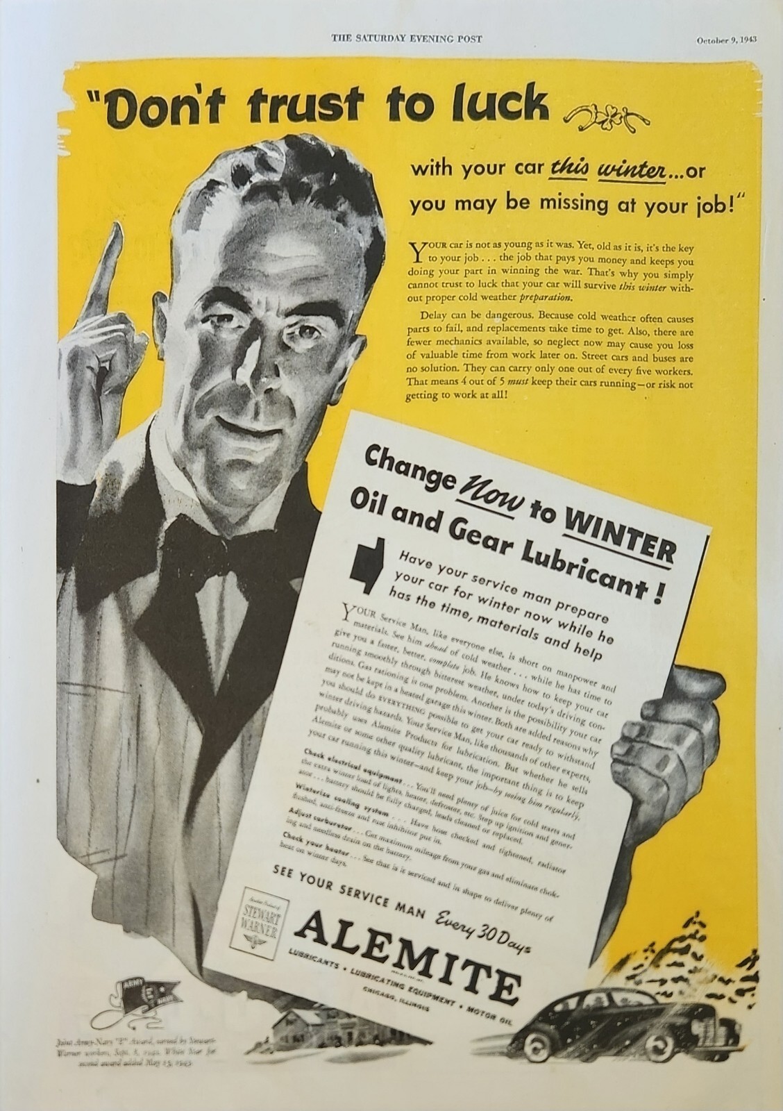 1943 Alemite lubricants motor oil Vintage ad Dont trust to luck