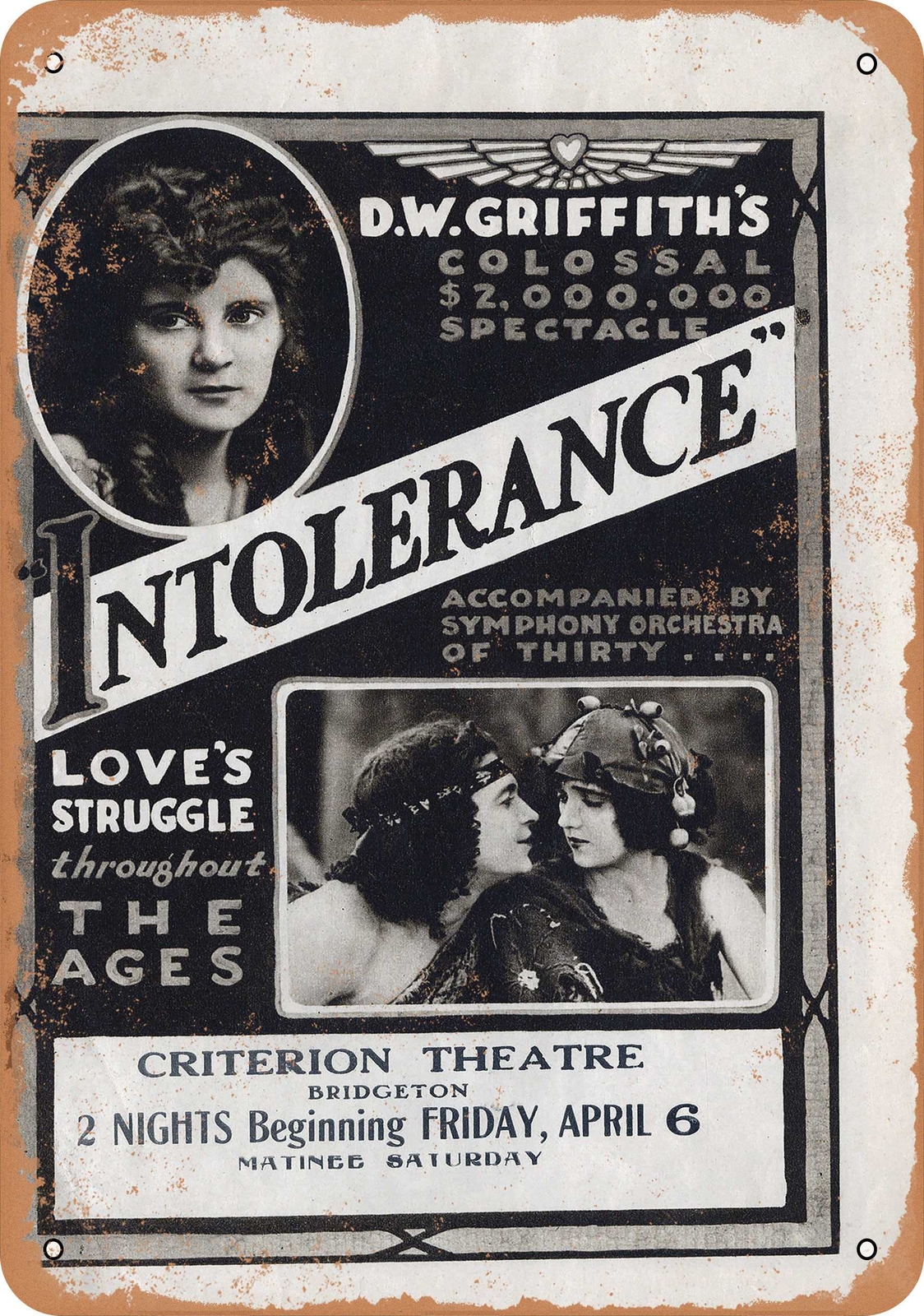 Metal Sign – Intolerance (1916) 2 – Vintage Look
