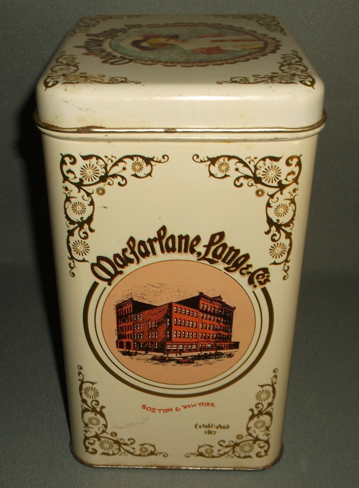 Vintage Cheinco Macfarlane Lang & Co Cakes Biscuits Metal Tin Boston New York