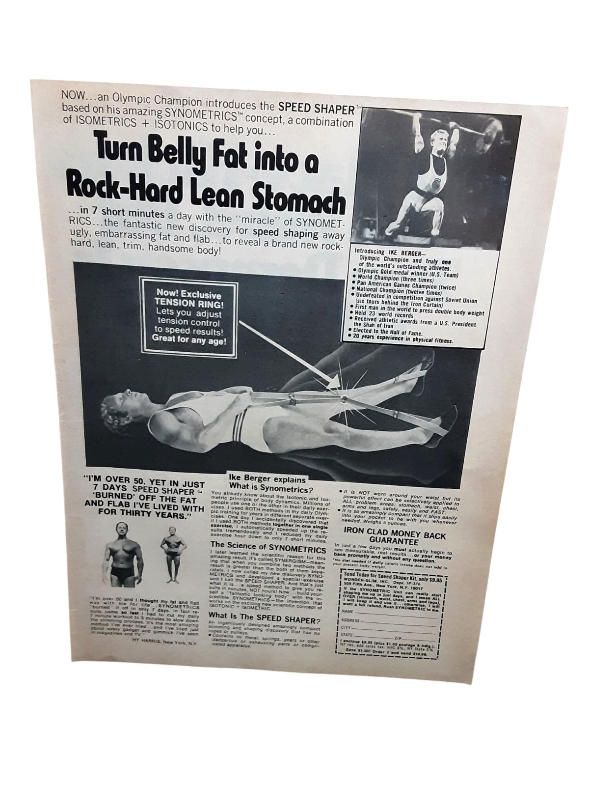 1976 Speed Shaper Ad Vintage Fitness Print Ike Berger Synometrics Exercise