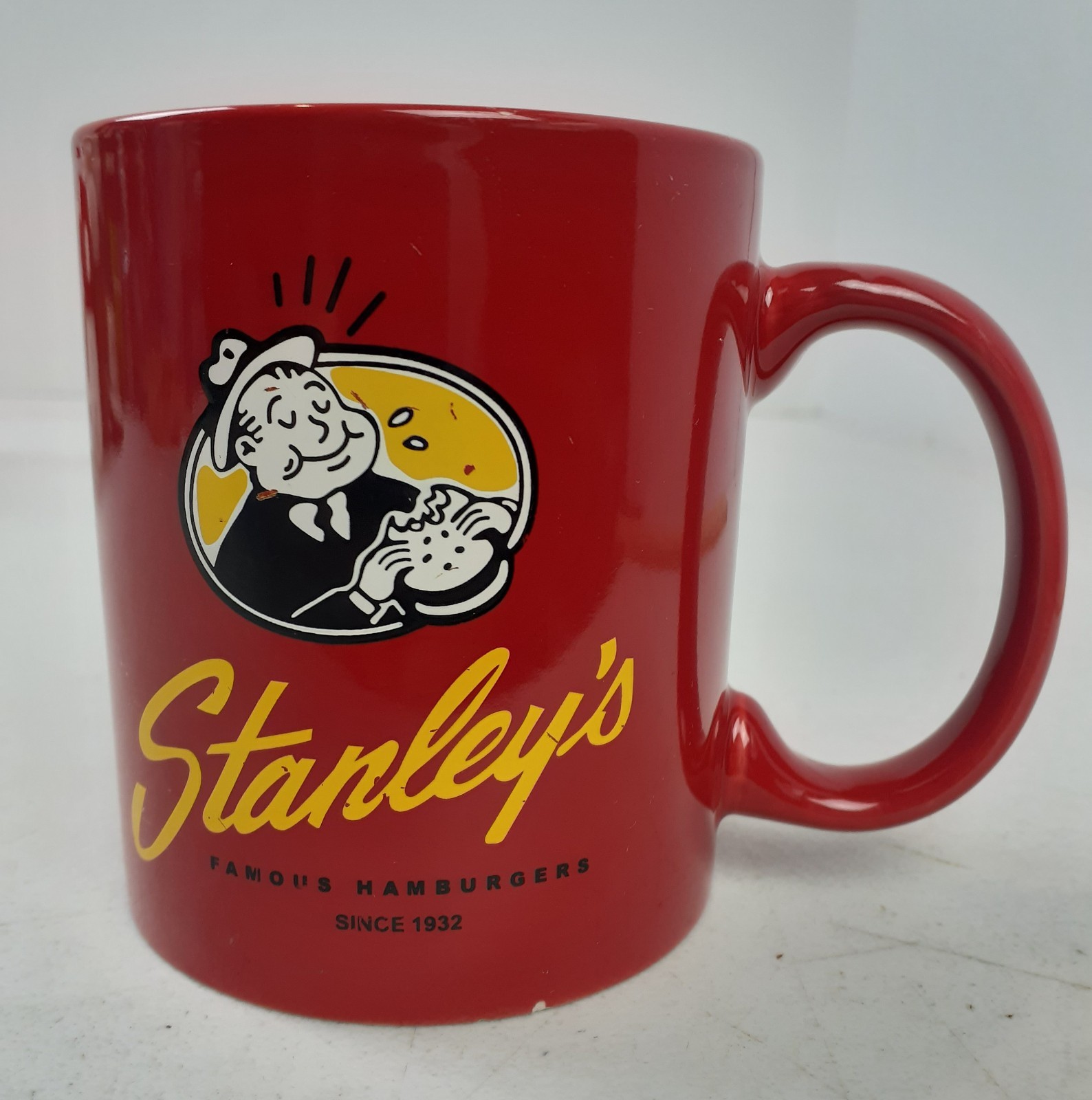 Stanley’s Famous Hamburgers Mug 12 Oz. Ceramic Coffee Cup Red 626
