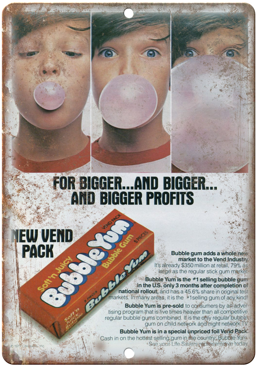 Bubble Yum Gum 1970s Vintage Sales Ad 12″ x 9″ Reproduction Metal Sign N84