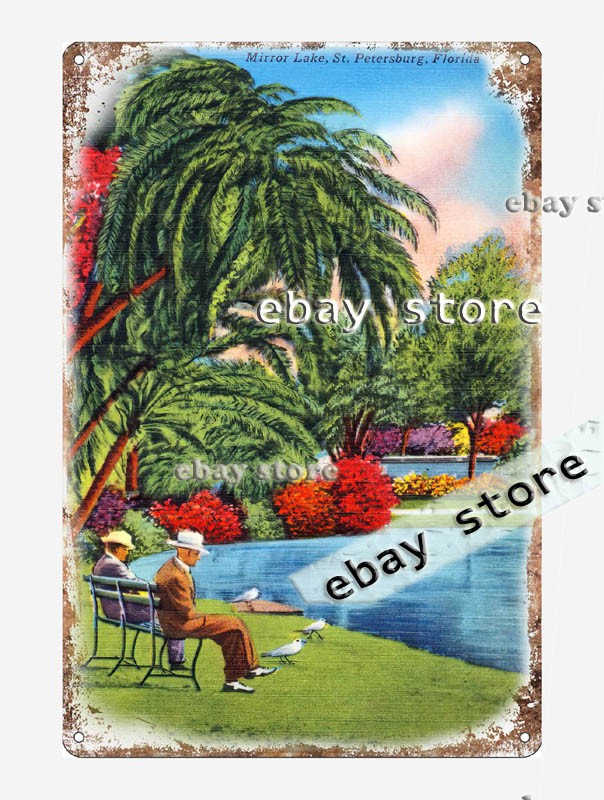 1930-45 Mirror Lake, St. Petersburg, Florida tin sign bedroom decorating
