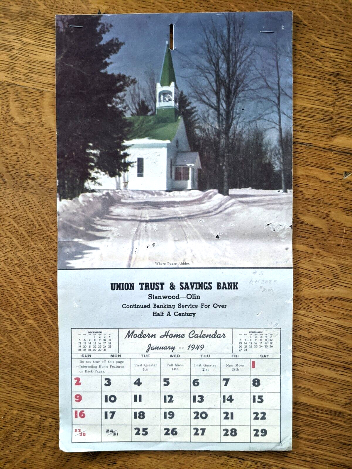 💎 Union Trust and Savings Bank Olin, Iowa 1949 Vintage Calendar COMBINE SHIP 💎