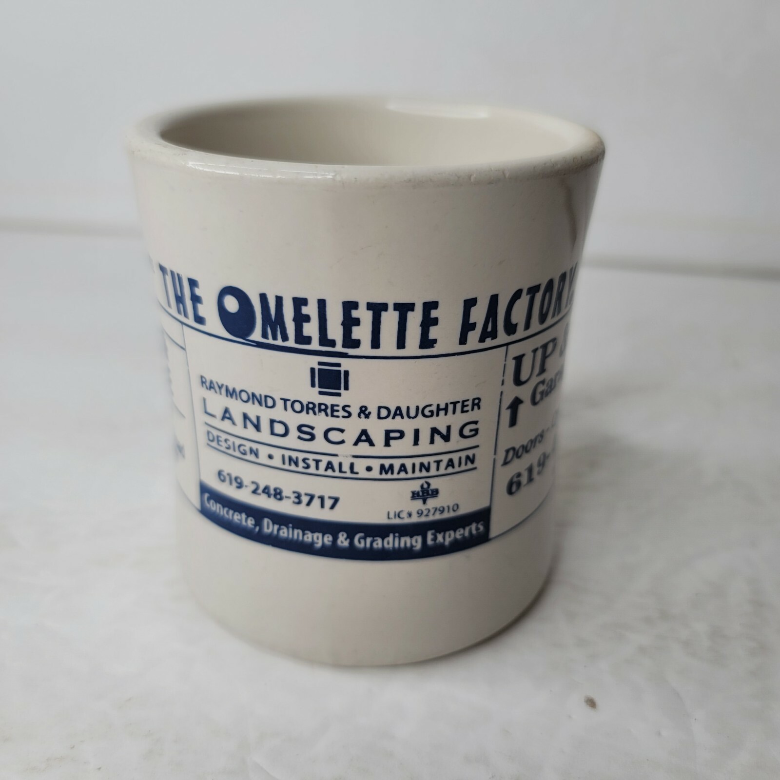 Vintage Omelette Factory Coffee Cup Mug Restaurant Ware Heavy Diner White