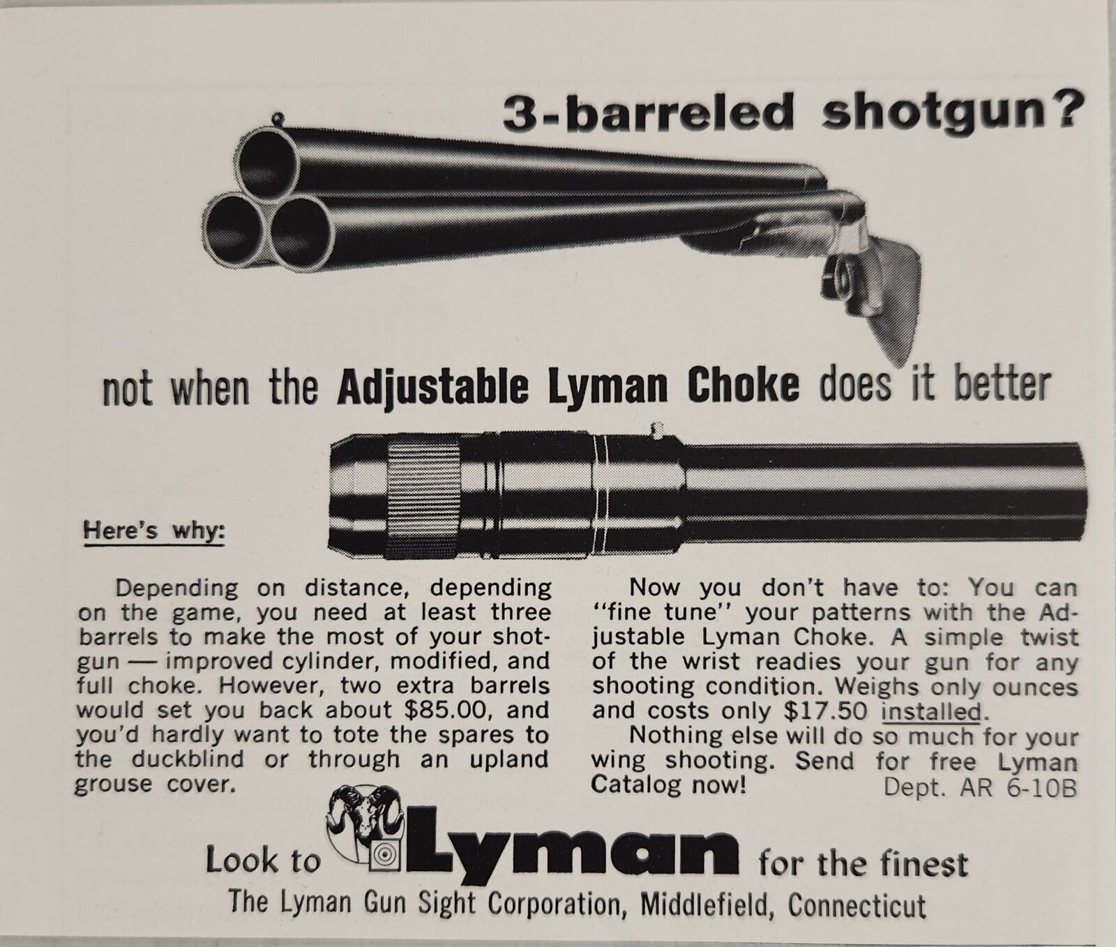 1966 Print Ad Lyman Adjustable Chokes for Shotguns Middlefield,Connecticut