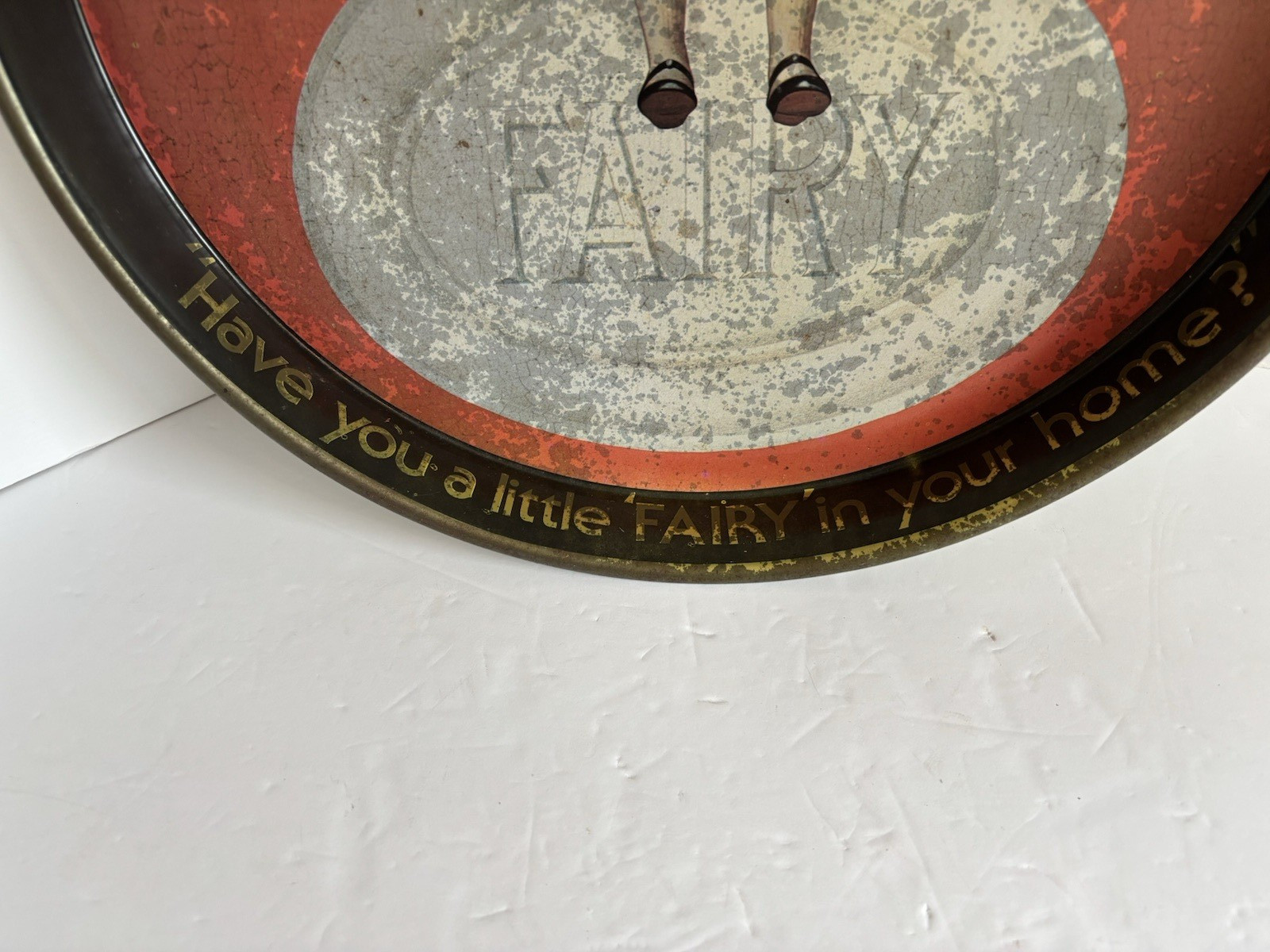 ANTIQUE TIN ADVERTISING TRAY FAIRY SOAP 14 IN. ROUND LITHOGRAPH 1910