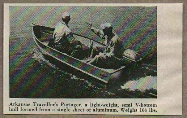 1954 Magazine Photo Arkansas Traveler Portager Aluminum Boat & Outboard Motor