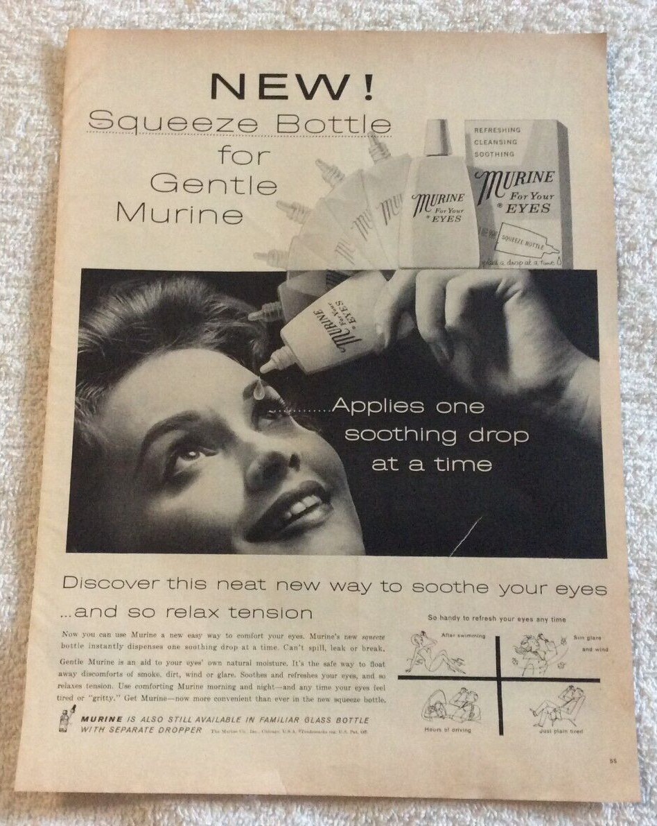 Murine For Your Eyes Squeeze Bottle Eye Care Woman Vintage Print Ad 1959