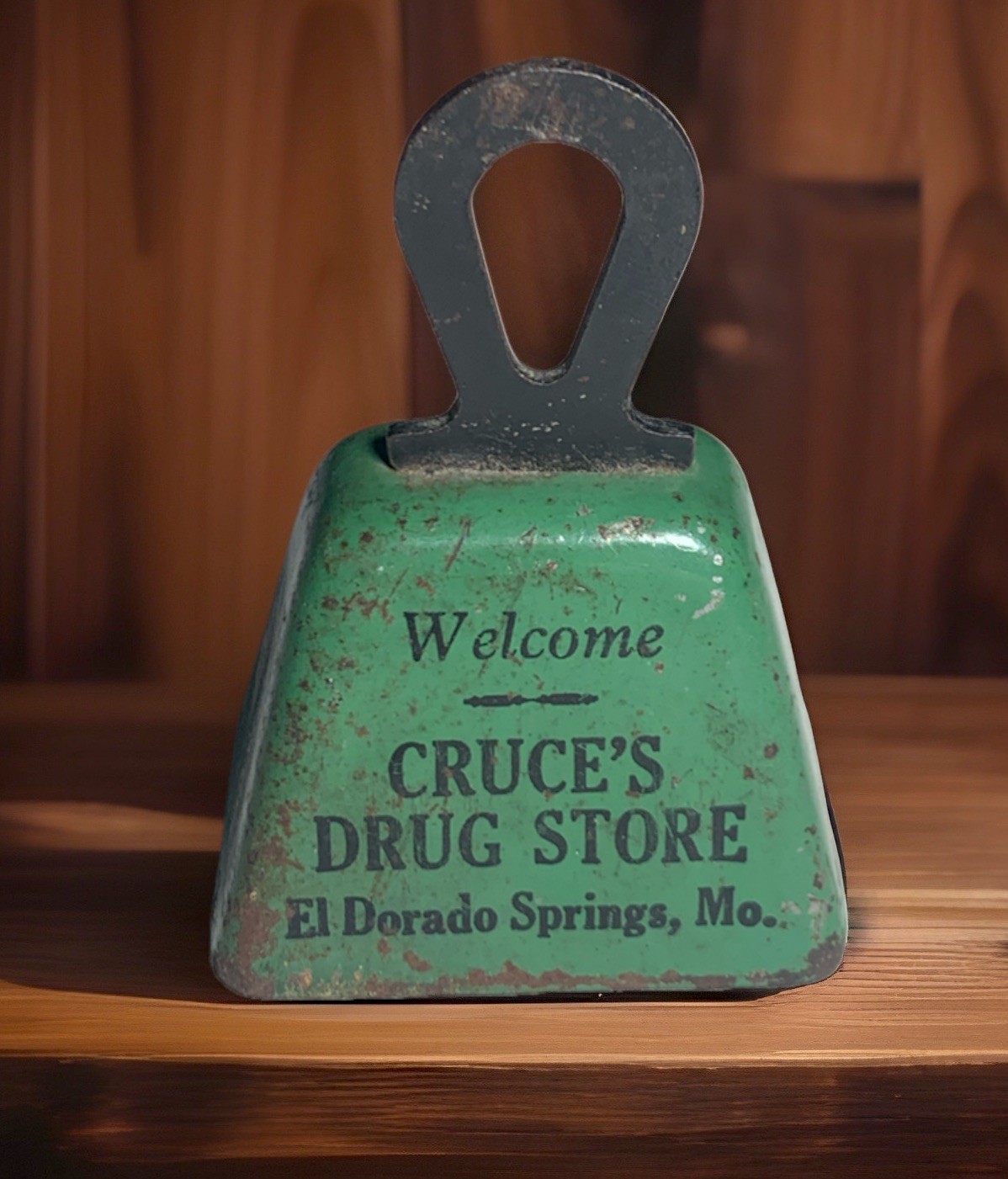 Vintage Antique CRUCE’S DRUG STORE El Dorado Springs, No. Advertising Bell RARE