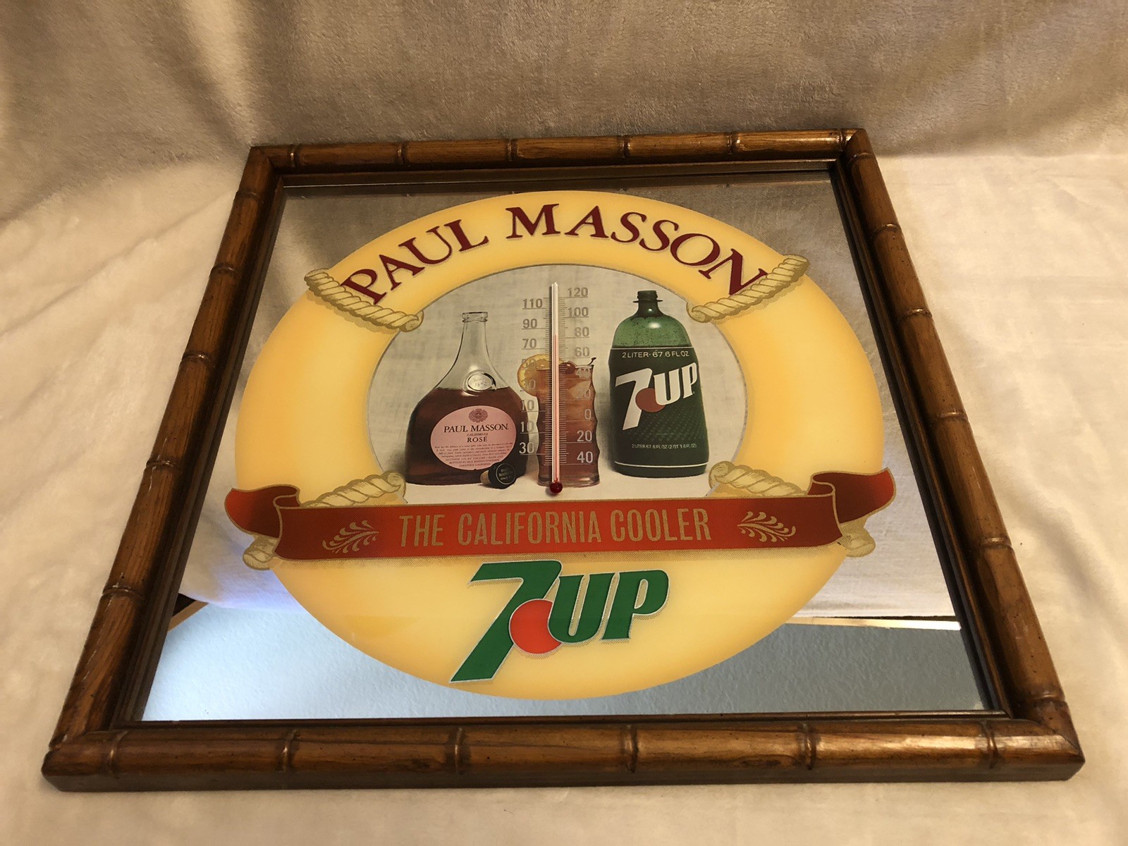 RARE! Paul Masson 7up Thermometer Bar Mirror CA Cooler