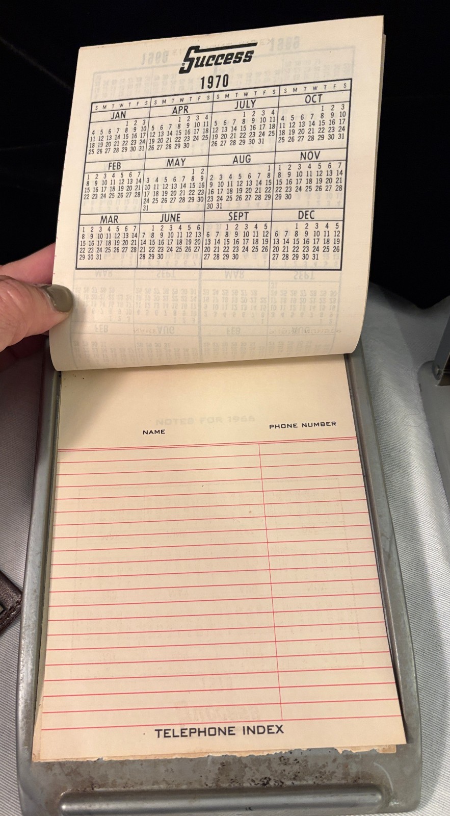 Vtg Lot: Gas station DESK CALENDAR 1965 & Bates METAL ADDRESS FLIP FINDER