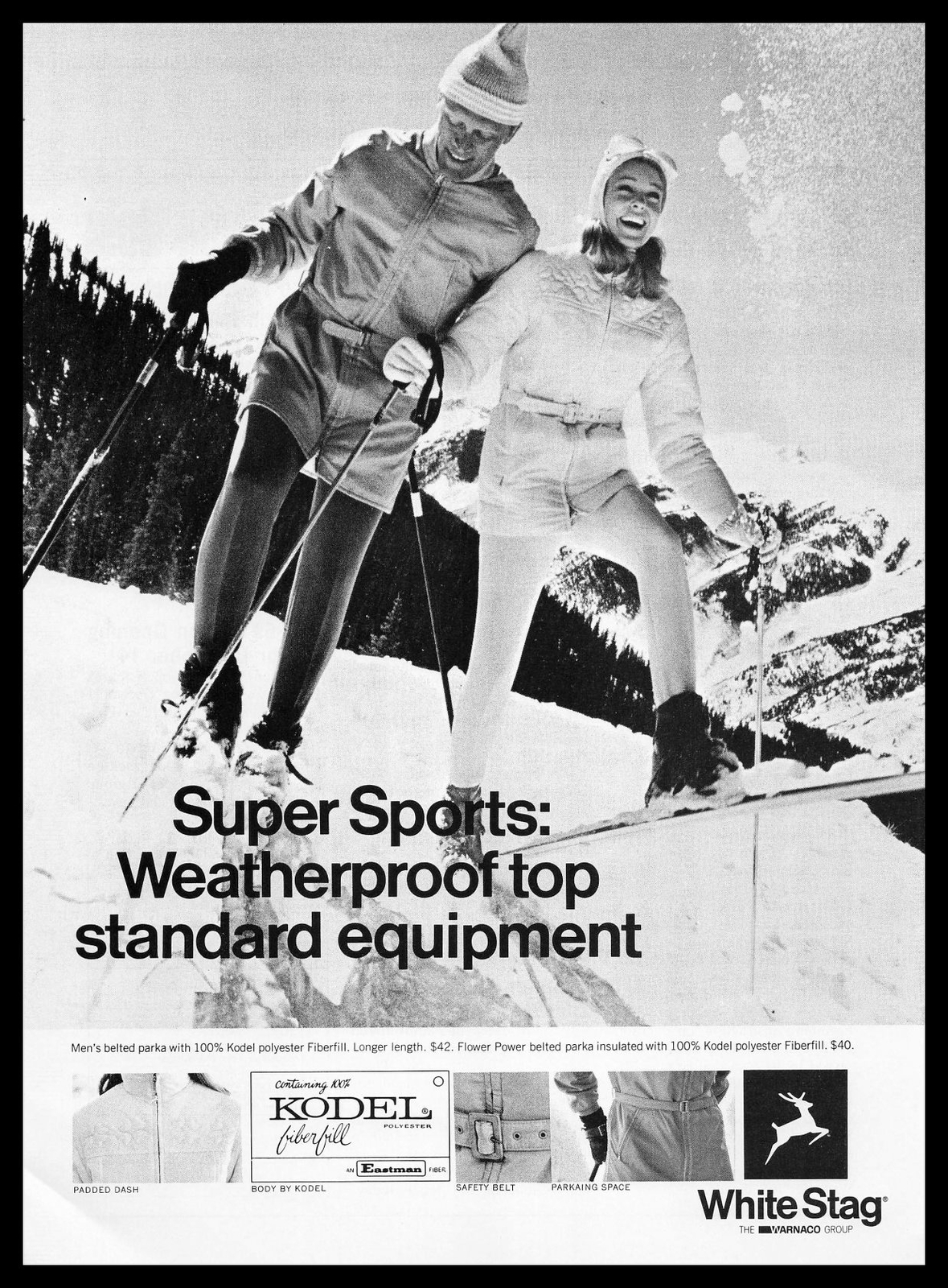 1968 White Stag 100% Kodel Polyester Fiberfill Snow Ski Parkas Vintage Print Ad