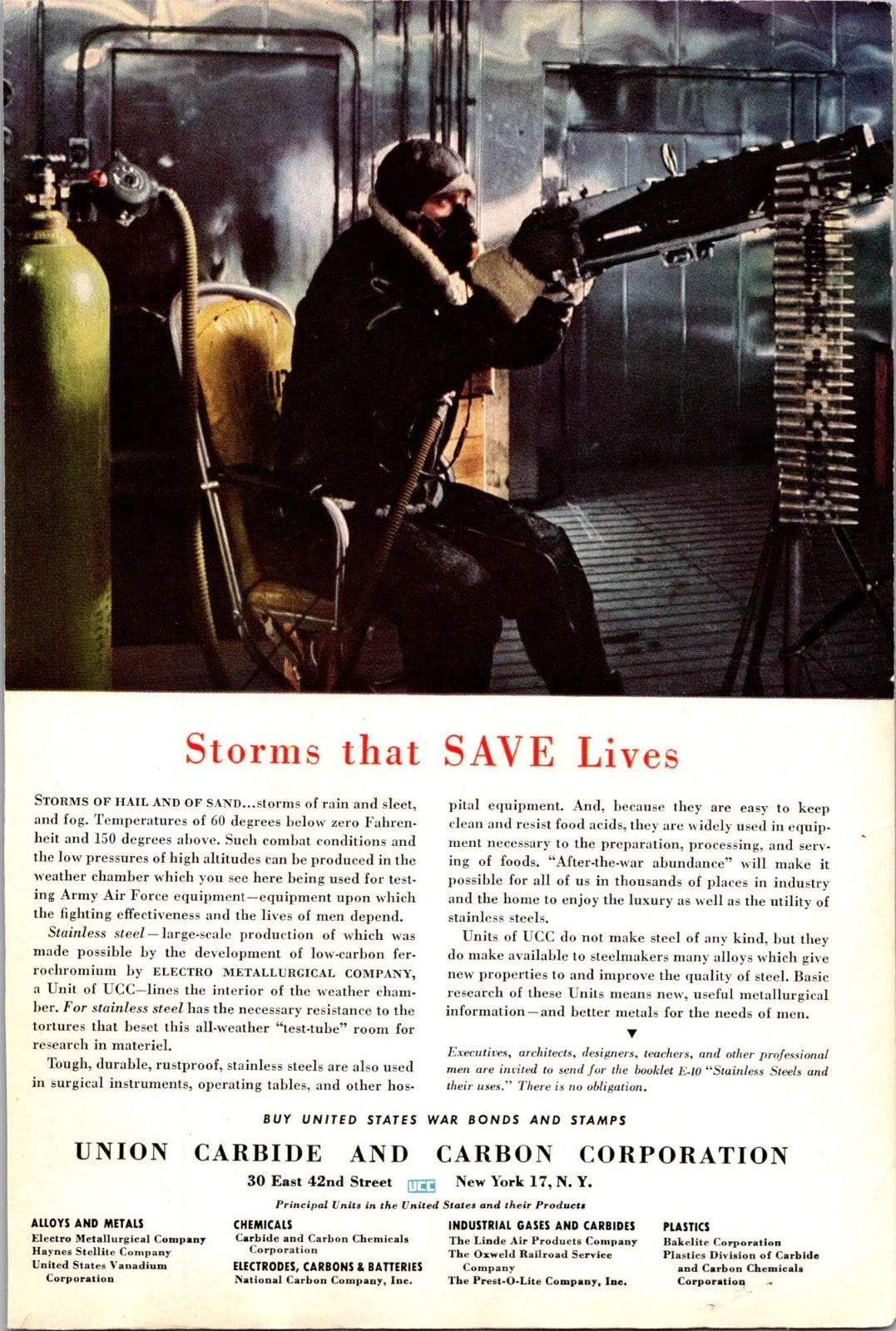 1944 Union Carbide And Carbon Company Vintage Color Print Ad Ephemera WWII