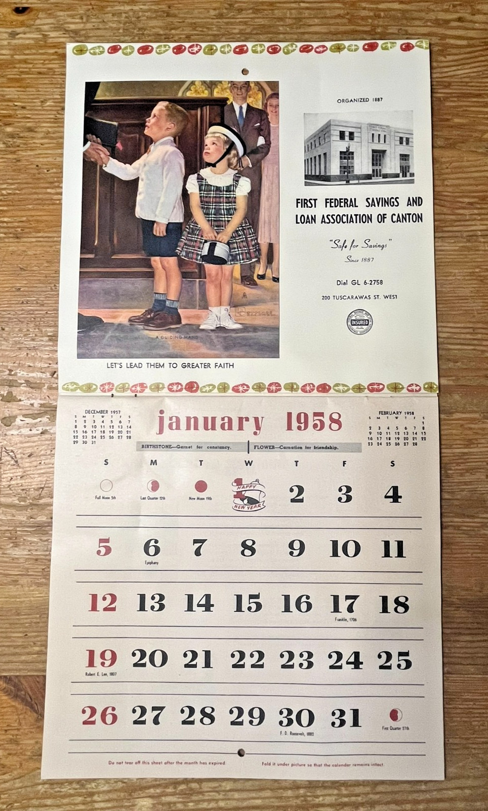1958 Calendar Vintage Advertising First Federal Savings & Loan Canton Ohio OH