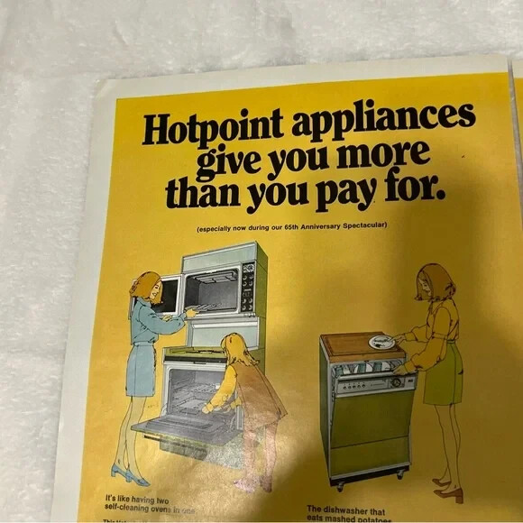 1970 Hotpoint Appliances 65th Anniversary Double Page Original Vintage Print Ad