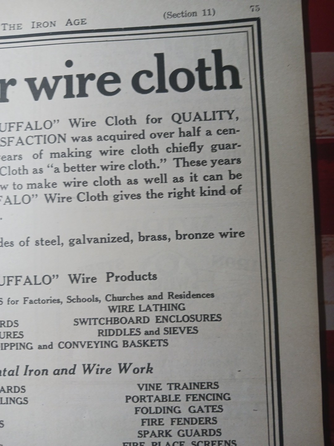 1923 Print Ad ~ BUFFALO WIRE WORKS COMPANY wire Cloth Formerly Scheelers Sons NY