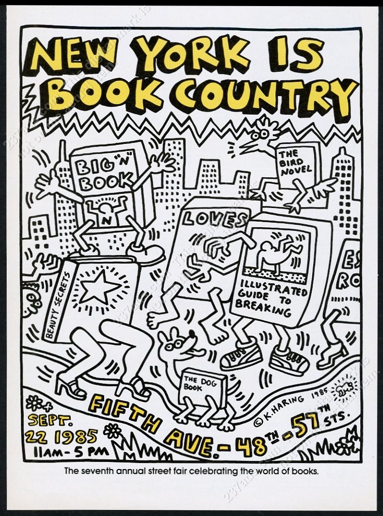 1985 Keith Haring art New York Is Book Country book fair vintage print ad