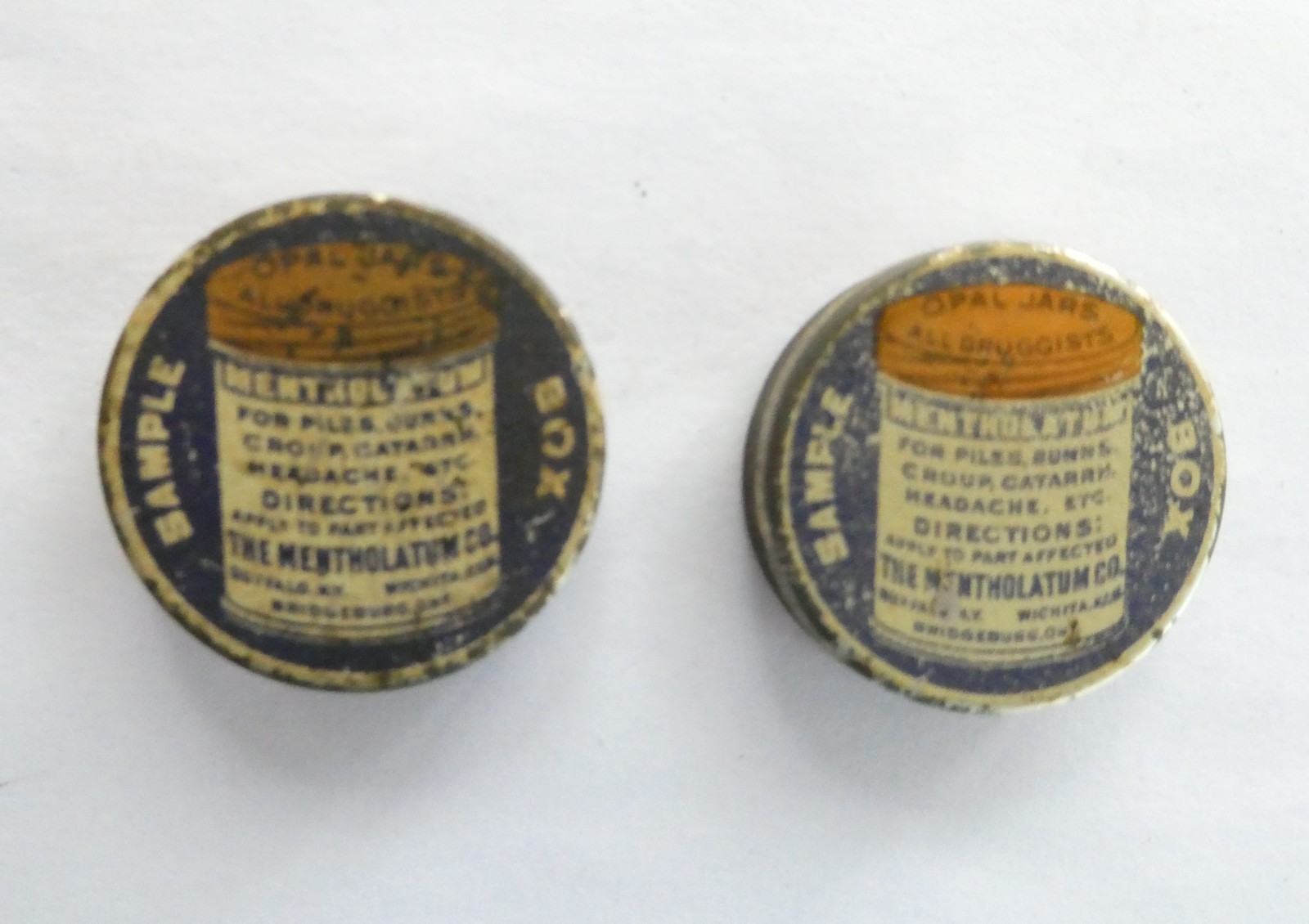 Mentholatum Sample Box Tin 1″ Container Opal Jars Vintage 1900s Free Shipping
