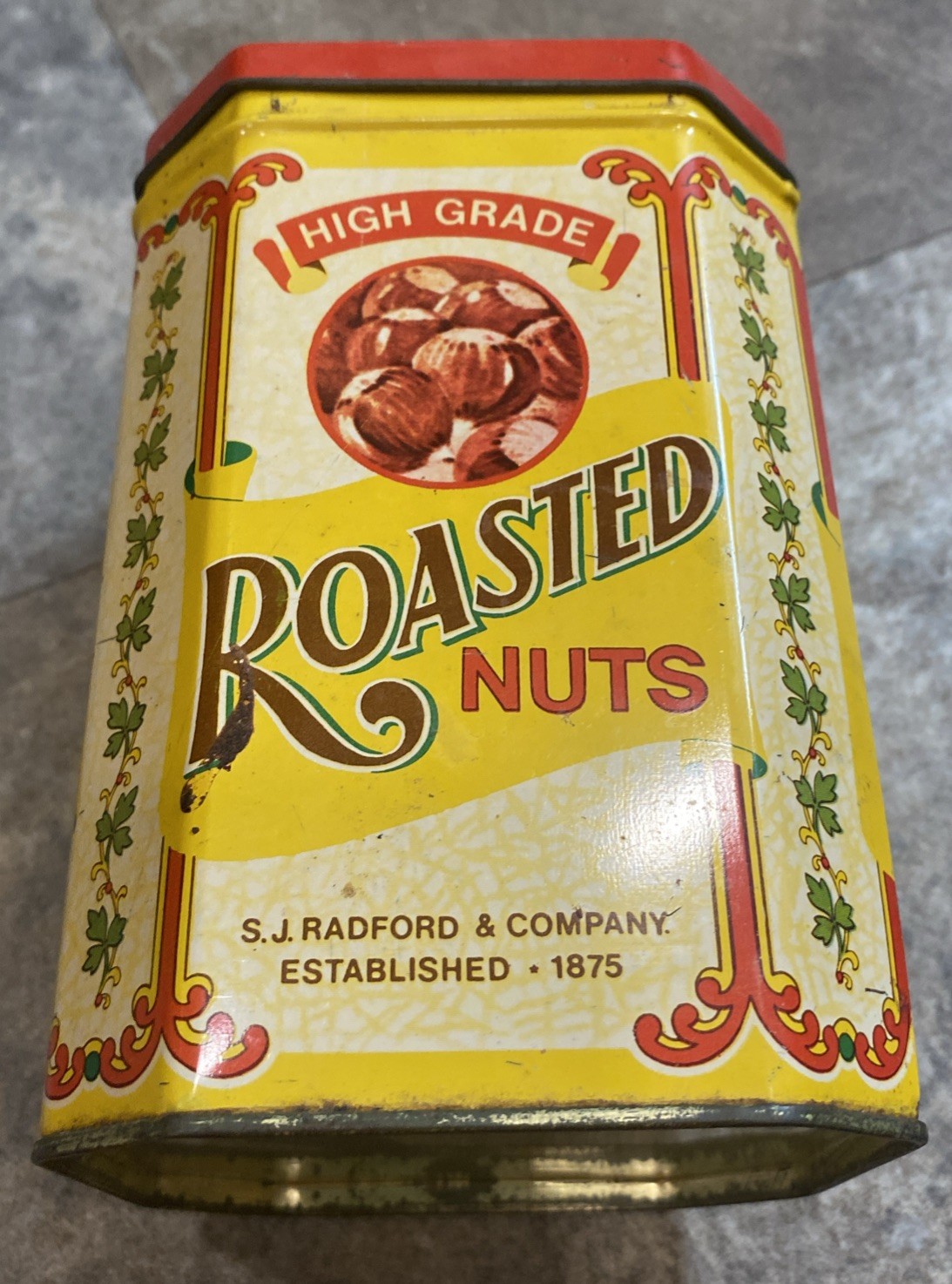 Vintage 1980s CARMICHAEL’S Chips HAGUE’S Pretzels RADFORD’S Nuts Hinged-Lid Tins