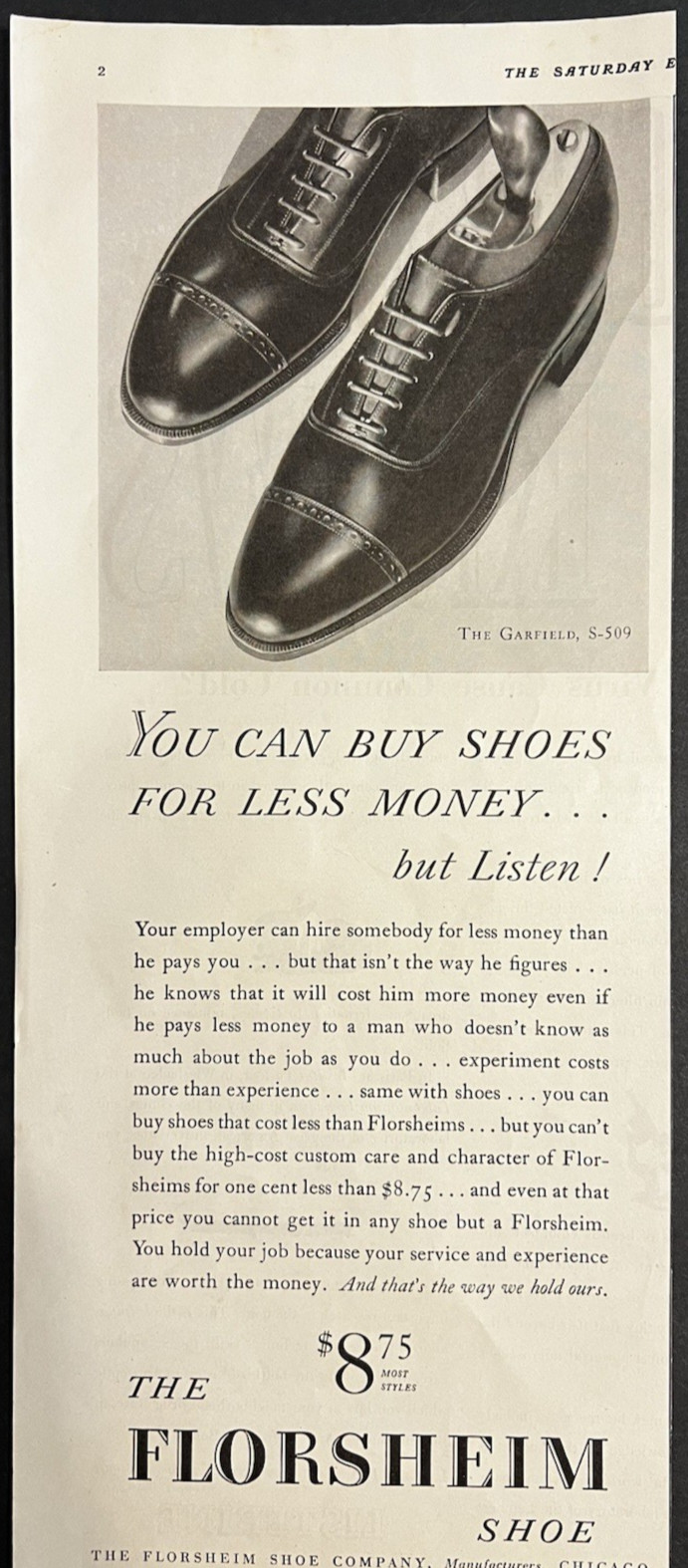 Vtg 1930s Ad-The Florsheim Shoe Co. Manufacturers Chicago, IL-Worth the Money
