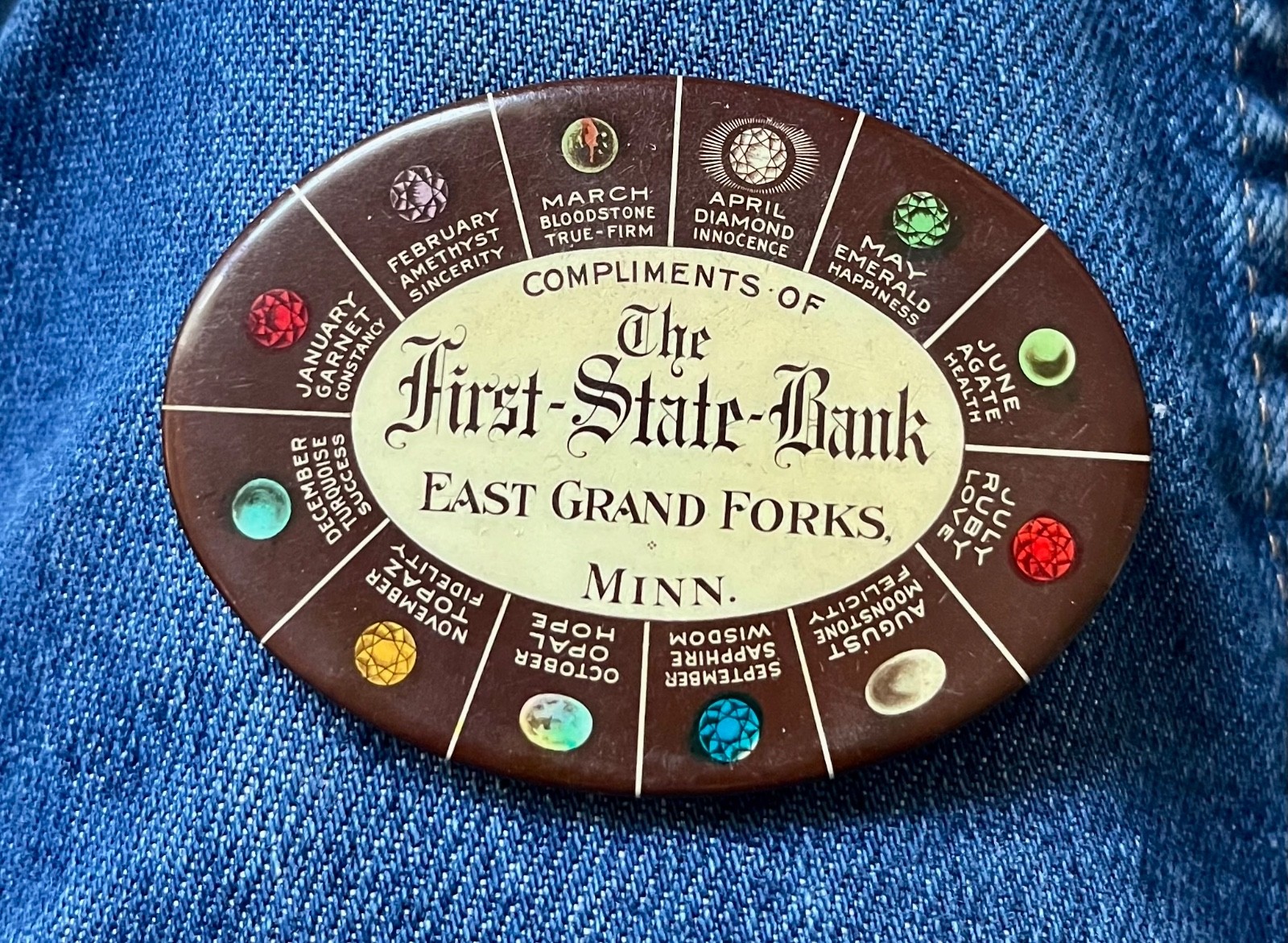 Scarce 1907 First-State-Bank East Grand Forks, Mn. 2 3/4″ Wide AdvertisingMirror