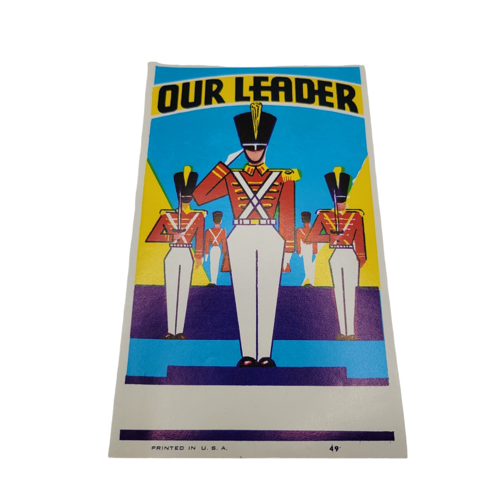 1920s Our Leader Broom Label Original Military Soldiers Unused 6 x 3.5″ Unused