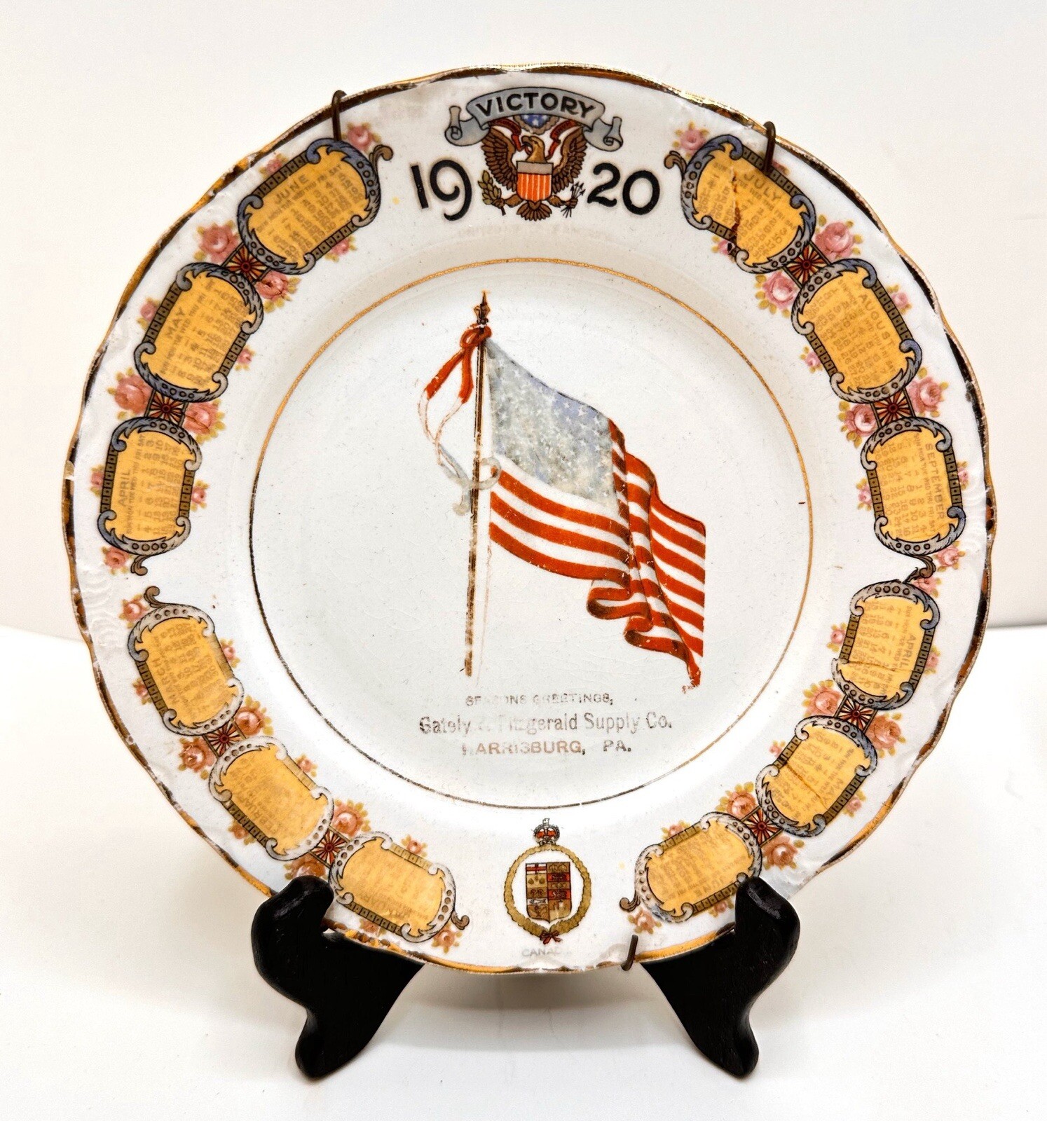 Antique 1920 D.e. McNicol Victory Collector’s American Flag Plate