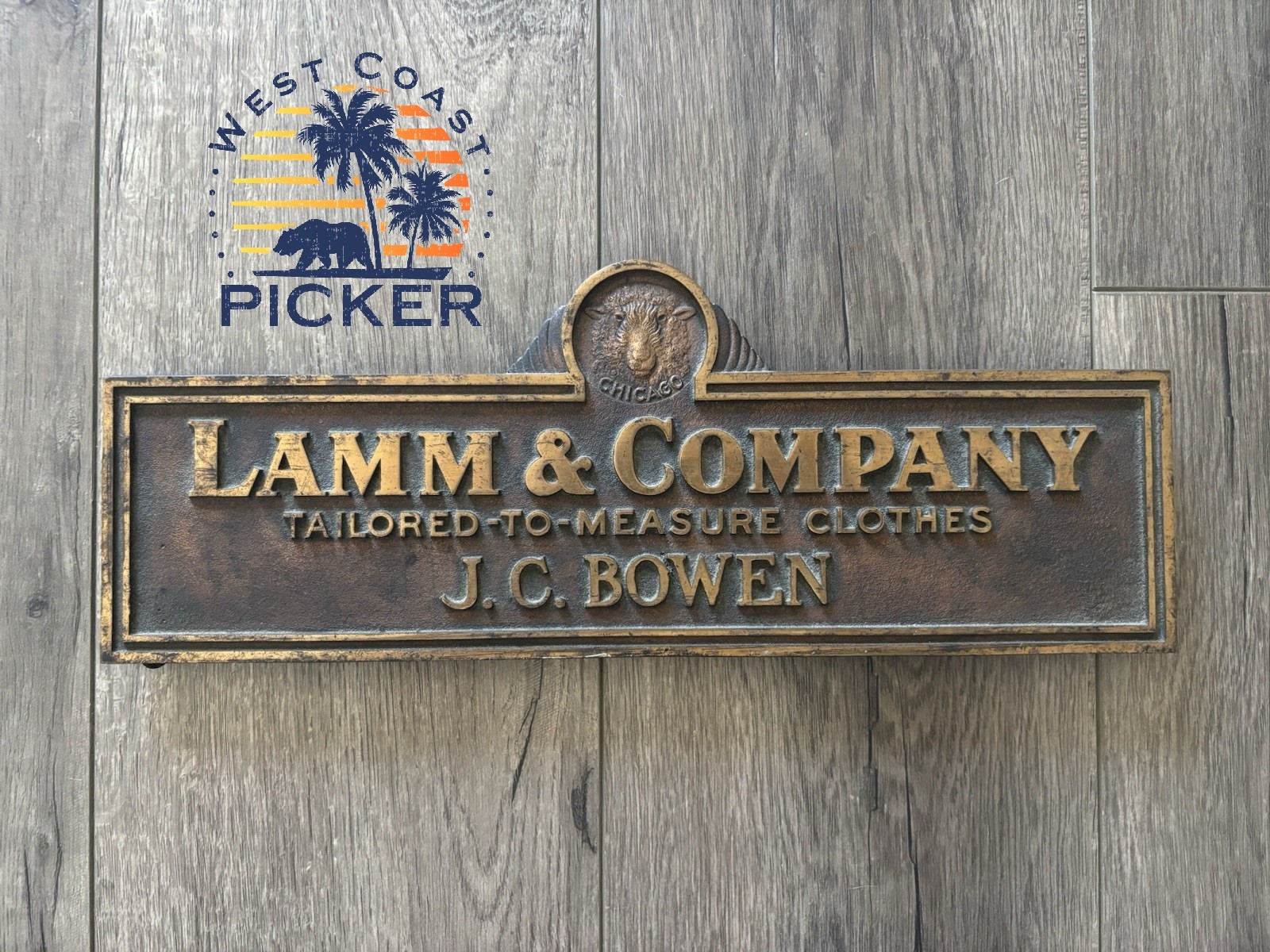 c. 1920 Lamm & Company Tailored Clothes Brass Sign Chicago Turner Brass Forge