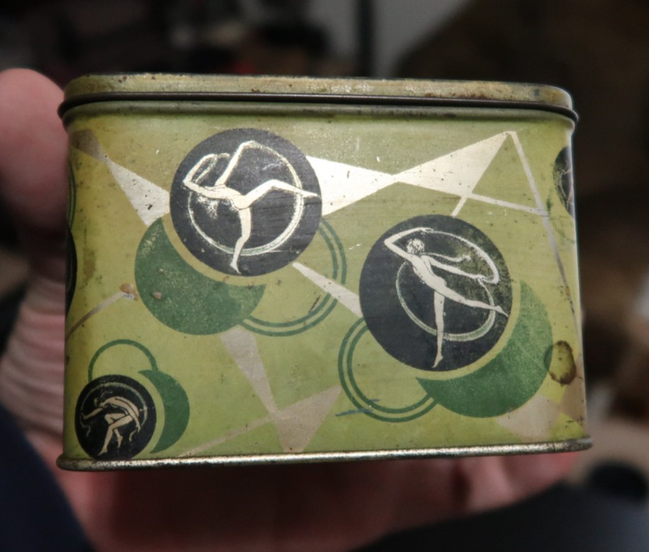 Vintage Detecto Charm Box Tin 1929 Jacobs Watches Your Weight Art Deco Nudes