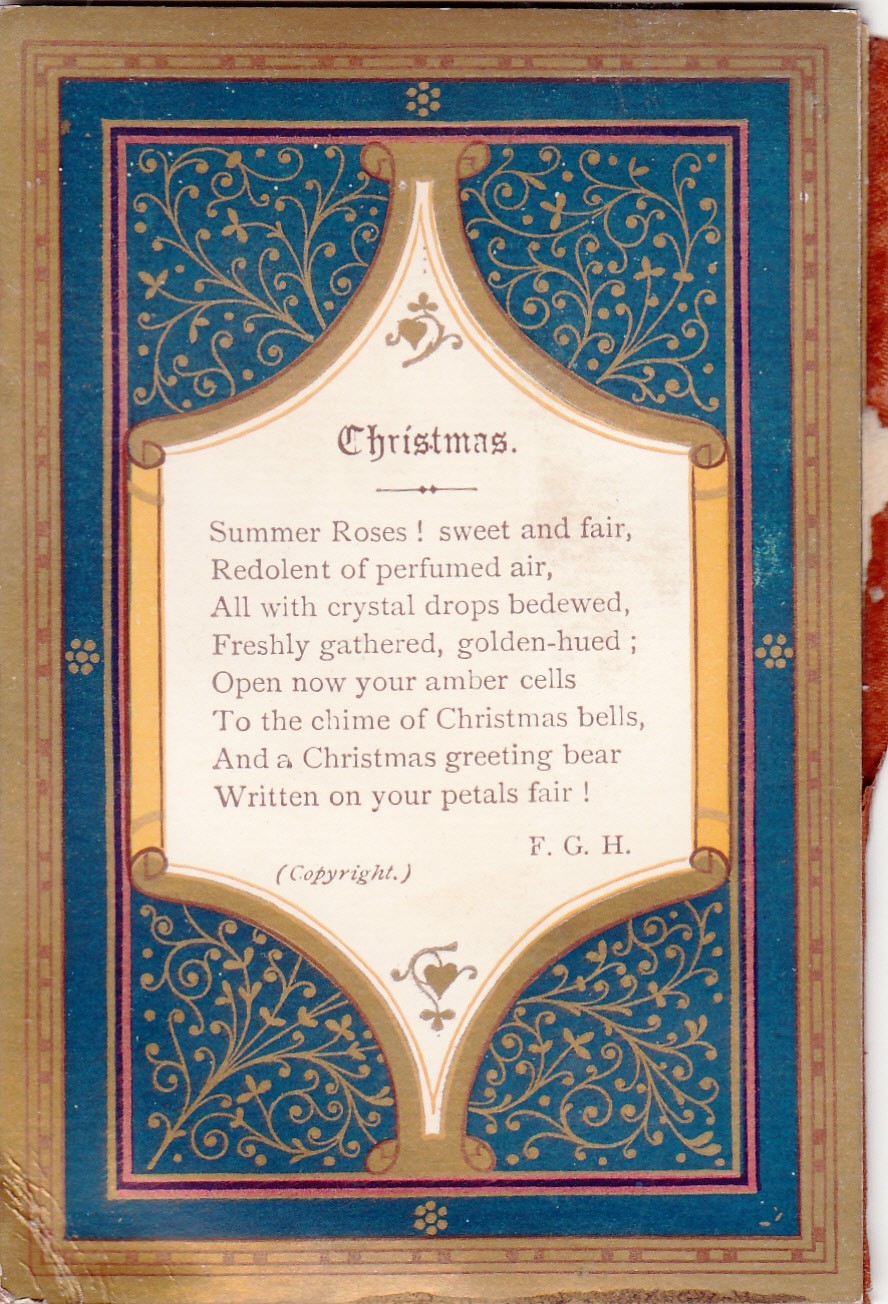 With Compliments of the Season Folding Gold FGH Verse Vict Card c1880s