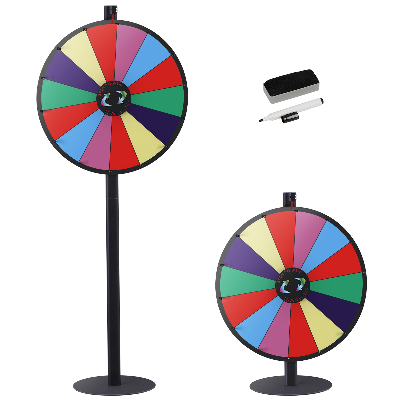 24” Spinning Prize Wheel with Floor Stand Adjustable Height 14 Slots Colorful