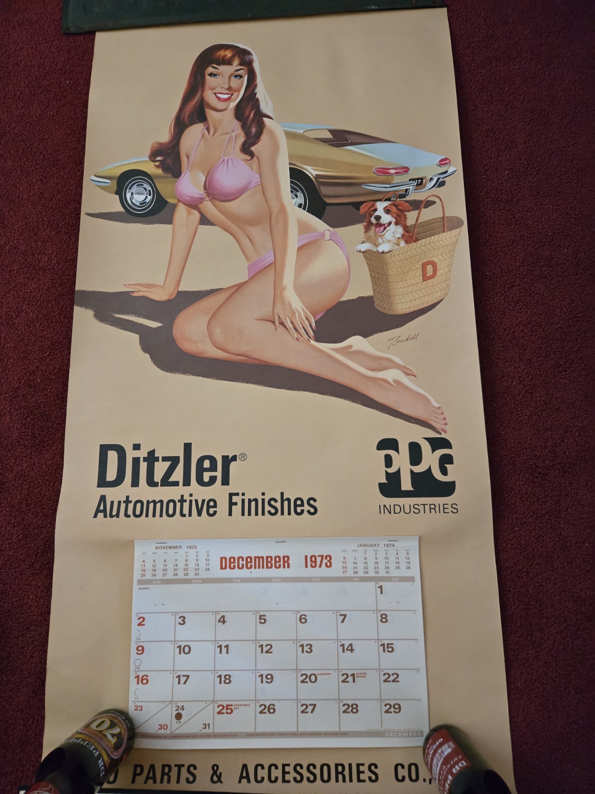 Vintage 1974 pinup advertising calendar PPG DITZLER AUTOMOTIVE FINISHES Poster