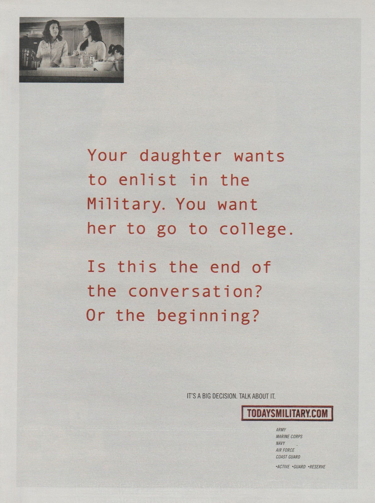 2009 U.S. Armed Forces “Todays Military” – “Daughter Enlist” – Print Ad Photo