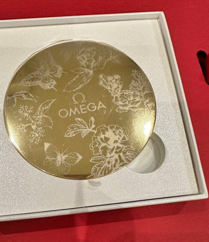 OMEGA Compact Mirror Double-Sided Red Silver Logo Promo Novelty with Box New