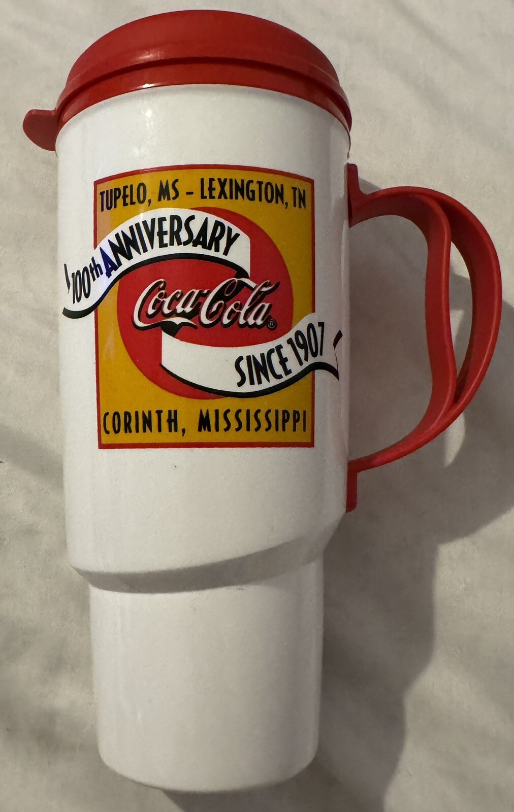 Coca-Cola 100th Anniversary Since 1907 Thermo-Serv 34oz Travel Mug w/Lid 9”